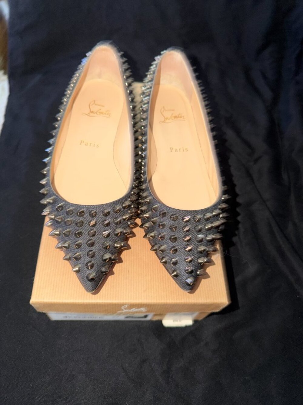 Christian Louboutin Pigalle Spikes Flats Black Anthracite Silver Studded Size 37 - Picture 3 of 9